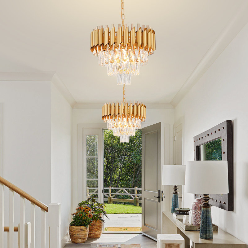 15.75" Modern Gold & Rose Gold Tube Crystal Chandelier, E14 Base (Bulb Not Included)