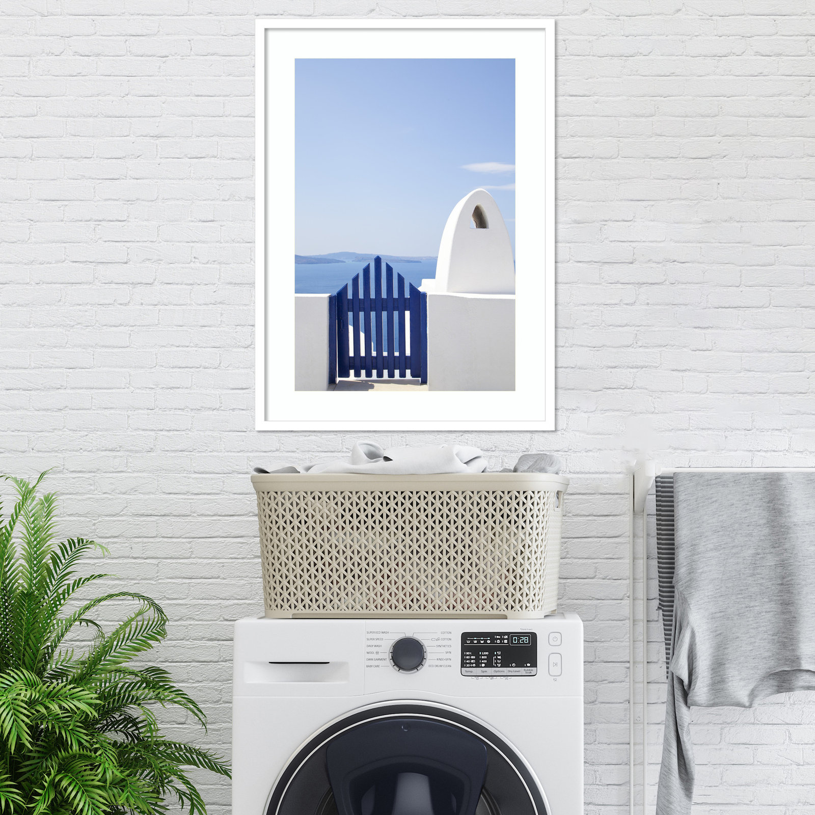 Oia Blue Fence by Golie, White, 33" H x 24" W