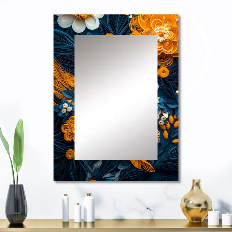Blanc blanc, floral, botanique, tourbillon I - Botanicals, miroir mural unique, 32 po x 24 po