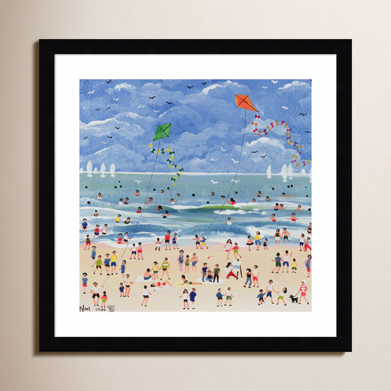 Judy Joel "A Cornish Beach" Print, Black, 17" H x 17" W x 1" D