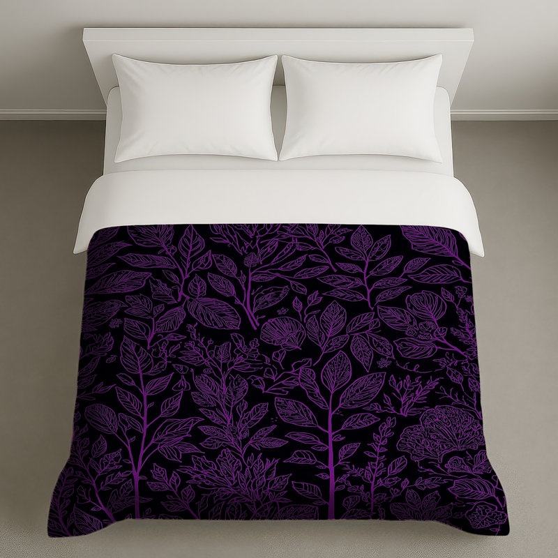 Housses de couette mauves à motif botanique, Lit simple