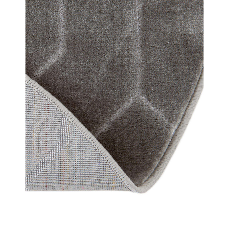 Glam Geometric Gray Silver Area Rug, Oval 5'3" x 8'