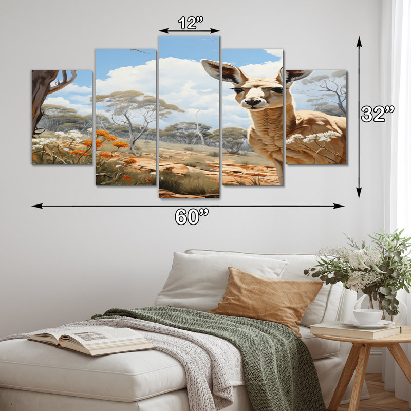 Kangourou Bound Pastoral II - Décoration murale animaux - 5 panneaux