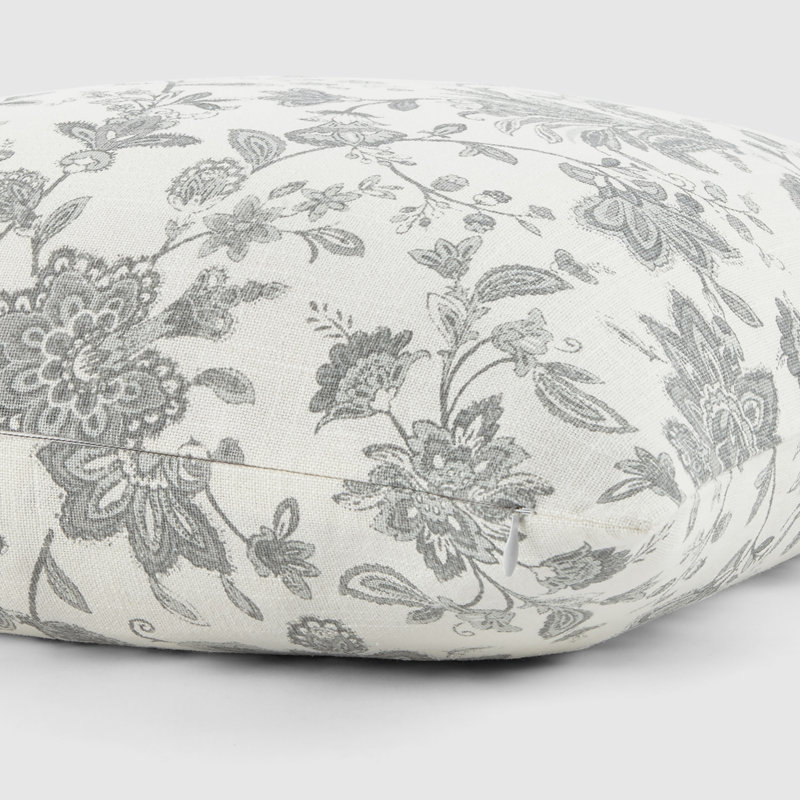 Gray Floral Cotton Square Throw Pillow Set
