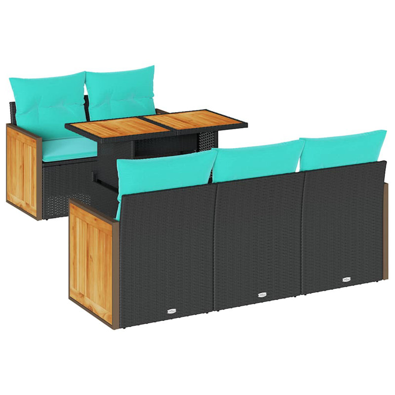  Ensemble de canapé de jardin 6 pièces avec coussins en rotin polyacacia