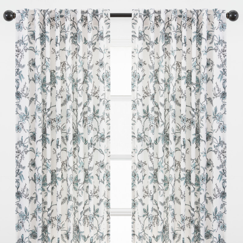 Wassim Floral Single Curtain Panel, 52" W x 96" L, Sage