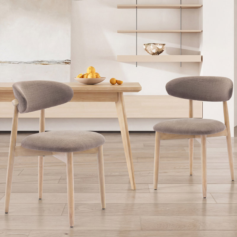  Solid Wood Upholstered Dining Chair - Ergonomic Curved Back, Comfort Fabric, Camel, Walnut