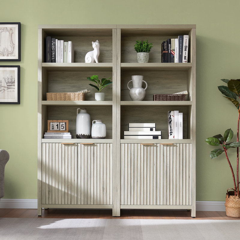 Nicolee Fluted Bookcase, Greige Oak