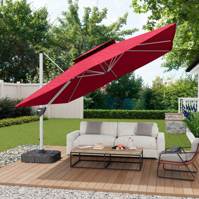 Parasol d'extérieur carré 11 pi double rouge 11 pi (sans base de parasol)