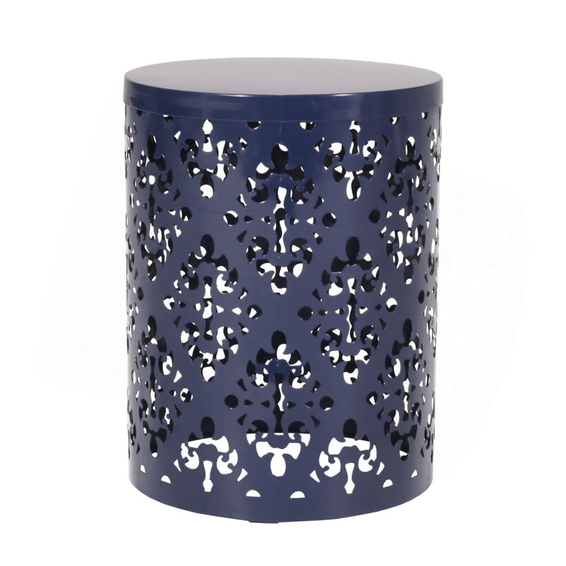 Modern Outdoor Iron Table - Large, Navy Blue Color, Cut Ornament, 13.75W X 13.75D 18.00H, No Assembly Needed Surely Large Metal Accent Table, Navy, Enticing Frame, Required Conspicuously