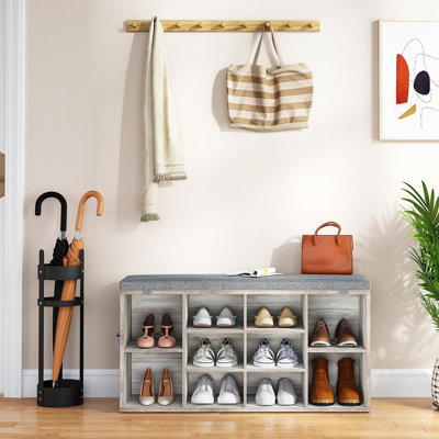 Banc à chaussures, banc de rangement pour hall d'entrée avec coussin, range-chaussures à casiers avec tablettes réglables, banc de rangement pour chaussures pour salon, chambre à coucher, couloir, vestibule (gris, 41 po)