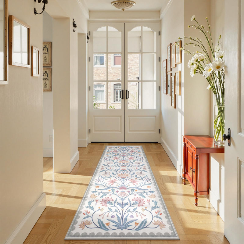  Boho Floral Washable Area Rugs for Living Room Non Slip Indoor Ultra-Thin Throw Room Carpe, Runner 2' x 6'