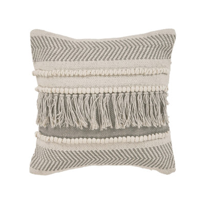 Coastal Natural Fringed 100% Cotton Throw Pillow