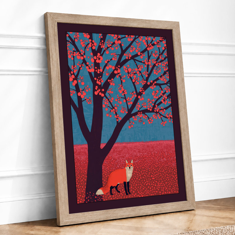 Fox Beneath the Tree Boho - Framed Print, A2 - 59.4 x 42.0 cm, Oak