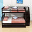 Lit superposé en bois avec lit gigogne simple, lit simple superposé au dessus d'un lit double avec rangement et garde-corps-2077760229