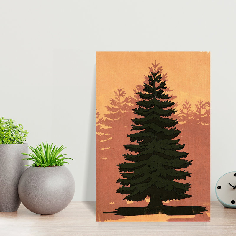 Contemporary Art Minimalist Retro Rustic Pine Tree Forest Nature Wall Art by Nicholas - Wrapped Canvas Print