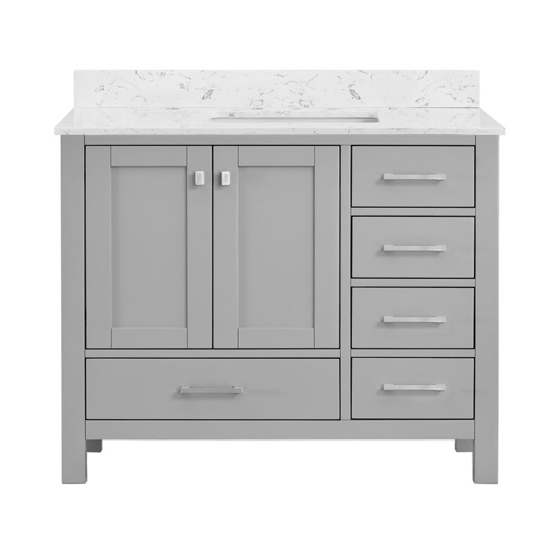 Meuble-lavabo de 42 po en bois massif avec lavabo et tiroirs à fermeture en douceur en gris