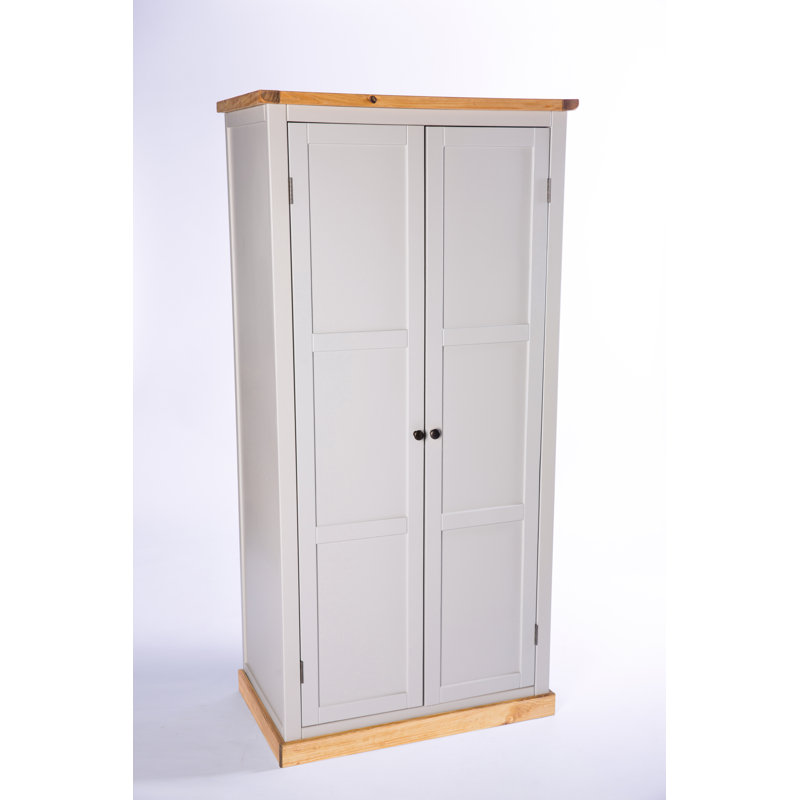 Teignmouth 2 Door Solid + Manufactured Wood Wardrobe, Antique Brass