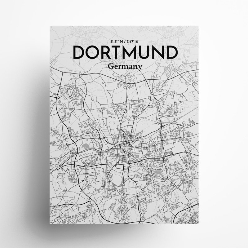 Dortmund City Map in Tones 1 Piece Wall Art, 24cm H x 18cm W x 0.05cm D