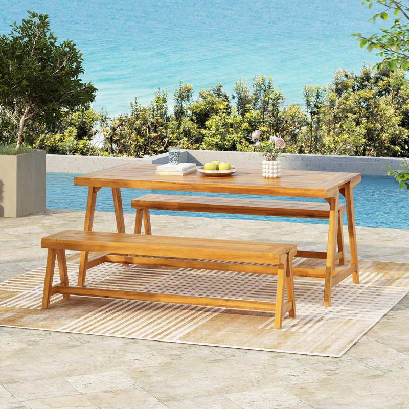 Ensemble de table de pique-nique contemporain en bois d'acacia durable