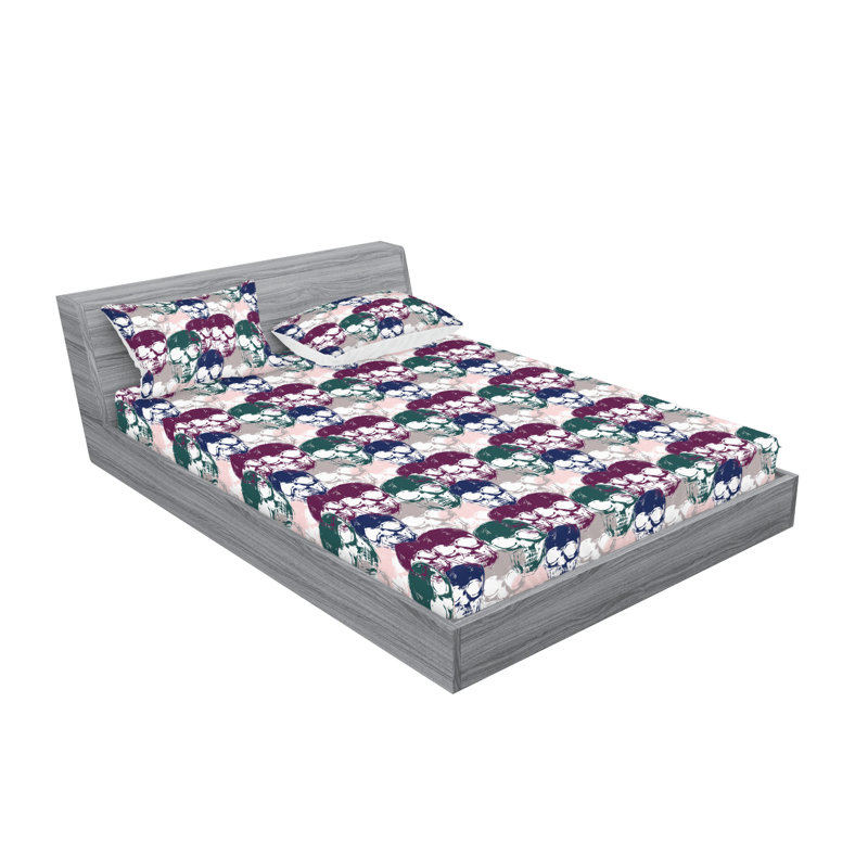 Drap-housse et taies décoratives Ambesonne, Vert forêt et prune / motif floral rose