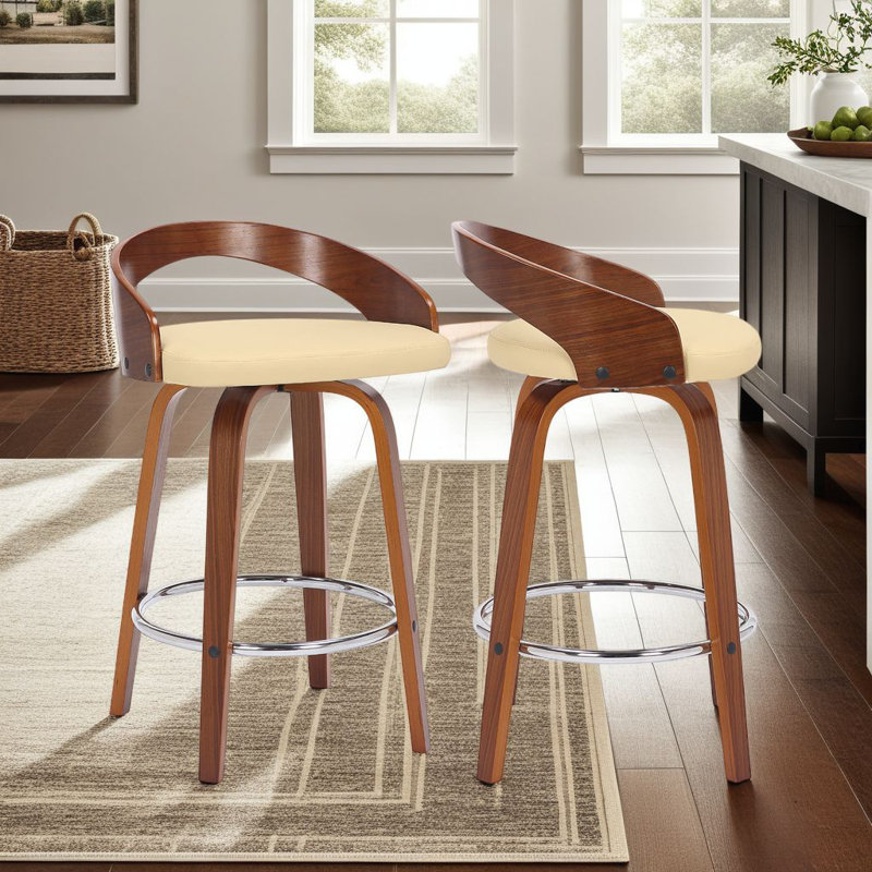 Sonia Counter Height Or Bar Height Swivel Upholstered Stool In Wood Finish -  Set , Counter Stool (26" Seat Height), 2