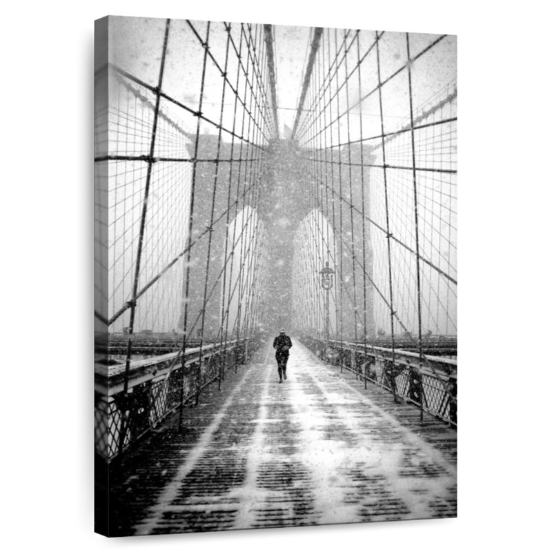 Aime, marcheur de New York à Blizzard - pont de Brooklyn, H 30 po x l 20 po