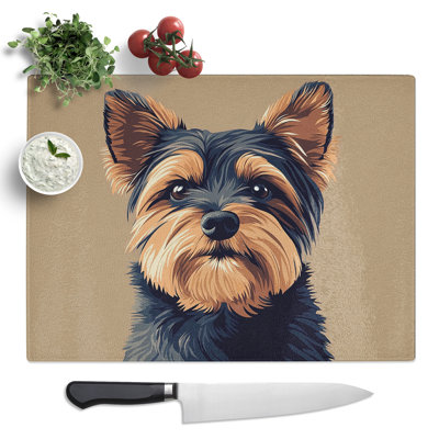 Yorkshire Terrier View Dog  Glass Chopping Board