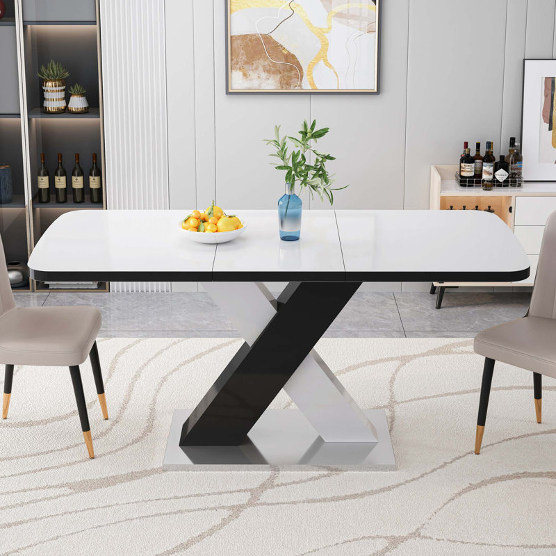 Table de salle à manger carrée moderne, extensible, en X et pied de table avec base en métal