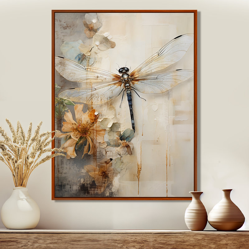 Dragonfly Delight II On Canvas Print, Floater Framed Print, 44" H x 34" W, Brown