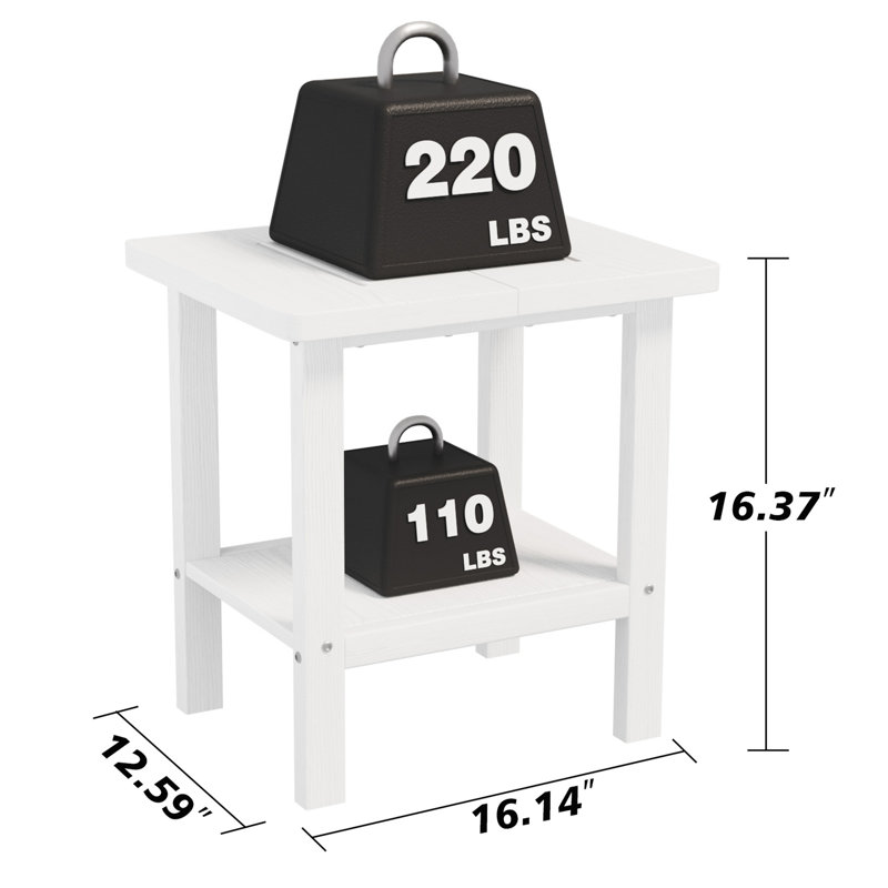 Adirondack Outdoor Side Table, All Weather Use Double Layer Patio Side Table, HIPS Rectangular End Table, White