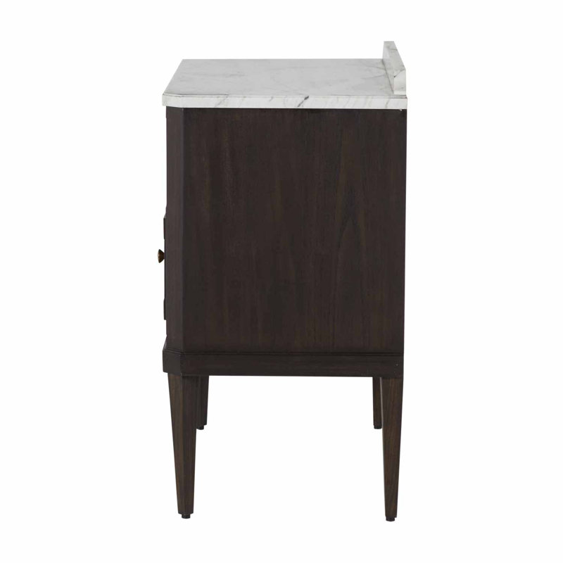Glenwood 1 - Drawer Solid Wood Nightstand, Forest Black/Agros White Stone/Brass
