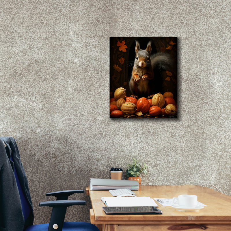 «Black Squirrel With Nuts» par Momart, art mural sur toile, H 24 po x l 20 po x P 0,75 po