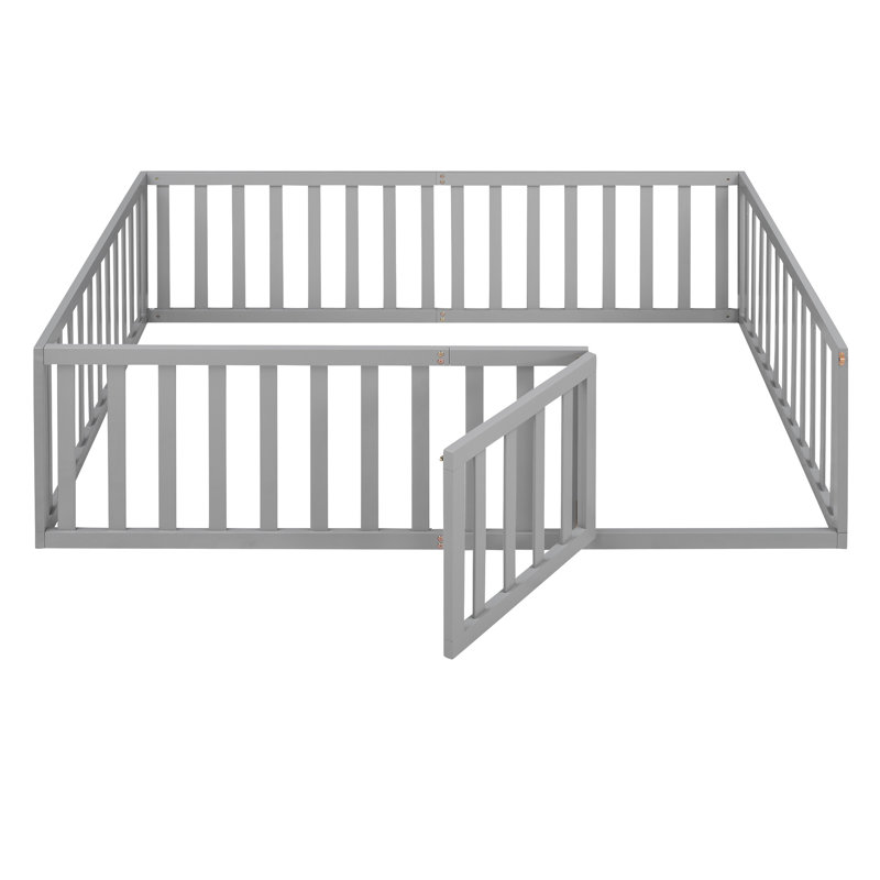 Structure de lit de jour en bois avec clôture, Double, Gris