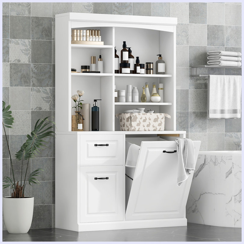 Bathroom Storage Cabinet with Tilt-Out Hamper