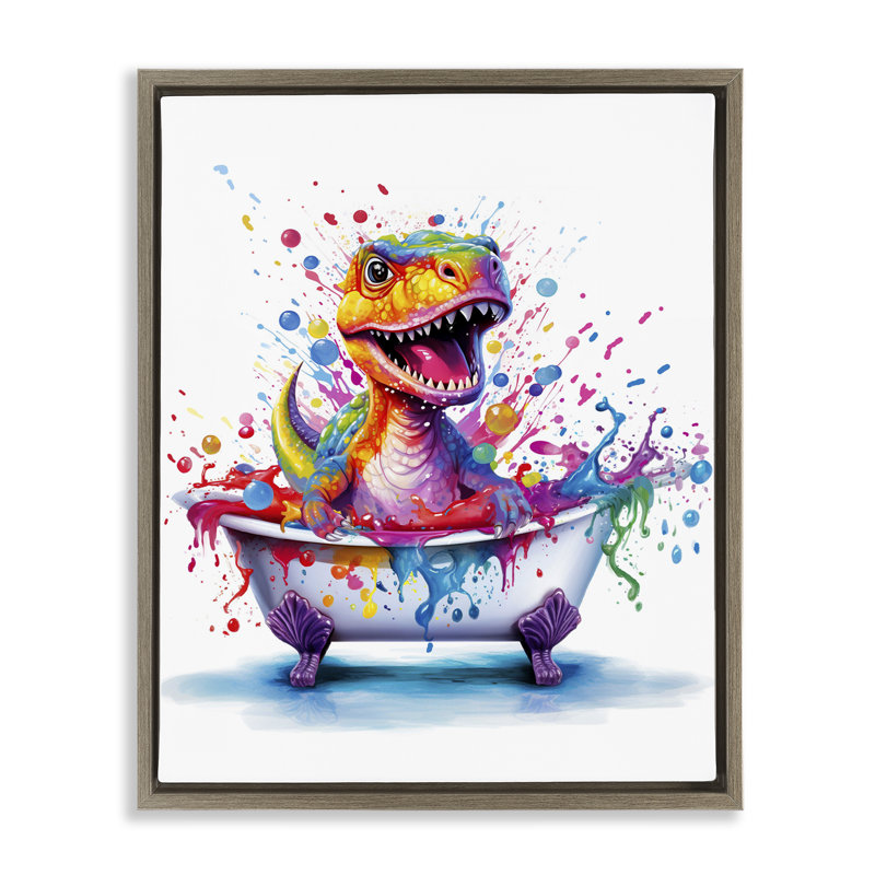 «Modern Splatter Dino» par Mary Cunningham, Cadre flottant orme Montalcino, H 21 po x l 17 po
