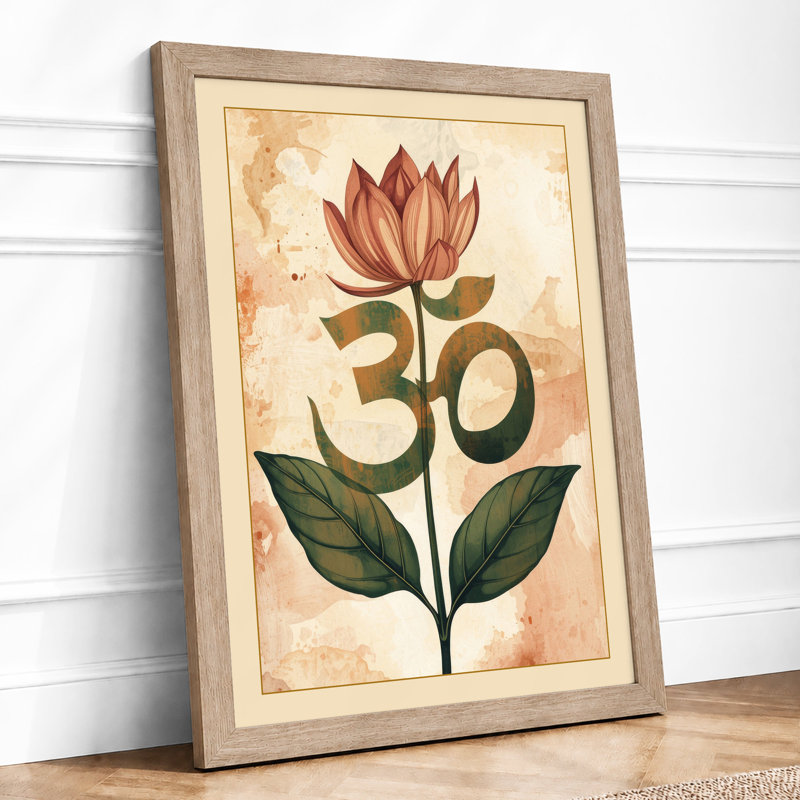 Sacred Lotus Om Botanical - Framed Print, A2 - 59.4 x 42.0 cm, Oak
