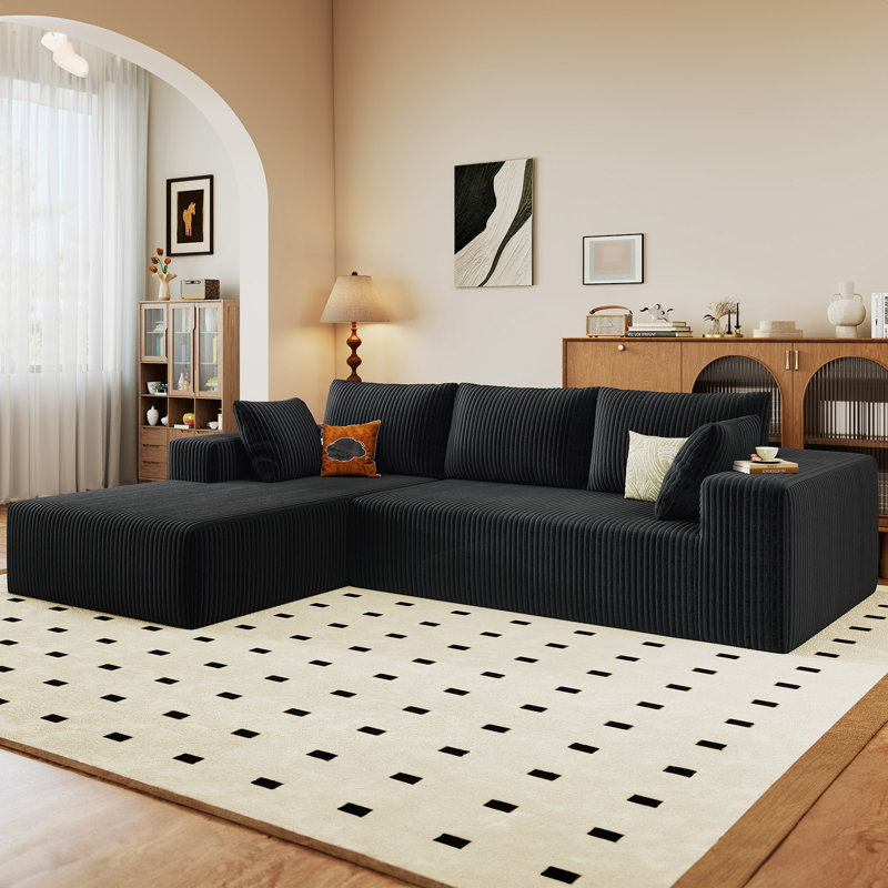 Boneless [2 Paquet d'expédition] Canapé-lit surdimensionné de 96 po avec méridienne en forme de L, canapé rembourré surdimensionné pour lit de chambre à coucher, aucun assemblage requis, canapé en velours modulaire en velours côtelé, canapé-lit convertible