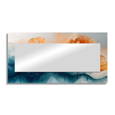 Aqua Bloom Of Ranunculus Flowers River II - Floral Accent Wall Mirror - Printed On Metal