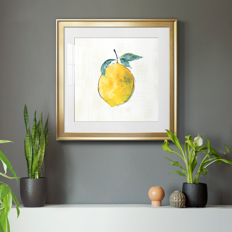 Happy Lemon - peinture encadrée, H 17,5 po x l 17,5 po x P 1,5 po, Cadre doré