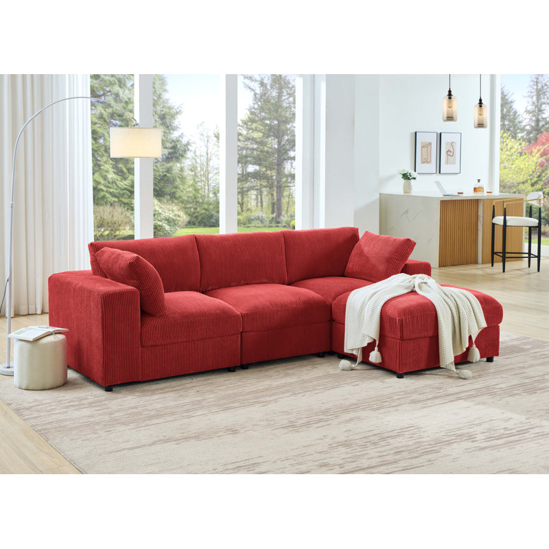 Canapé modulaire en velours côtelé Beglobe, Velours côtelé rouge