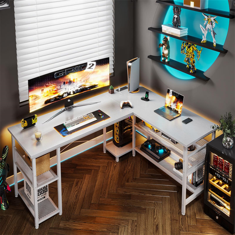 Computer Desk with Power Outlet, White