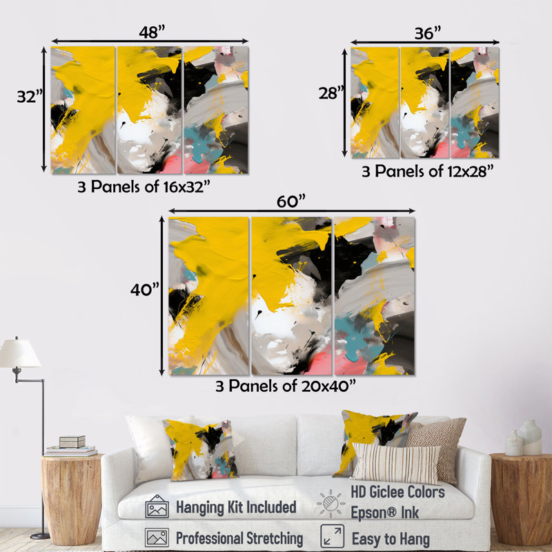 Cordez - ensemble d'art mural abstrait, H 28 po x l 36 po x P 1 po, Toile tendue
