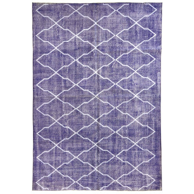 Embroidered Overdye One-of-a-Kind 6'11" X 10' 1940s Wool Area Rug in