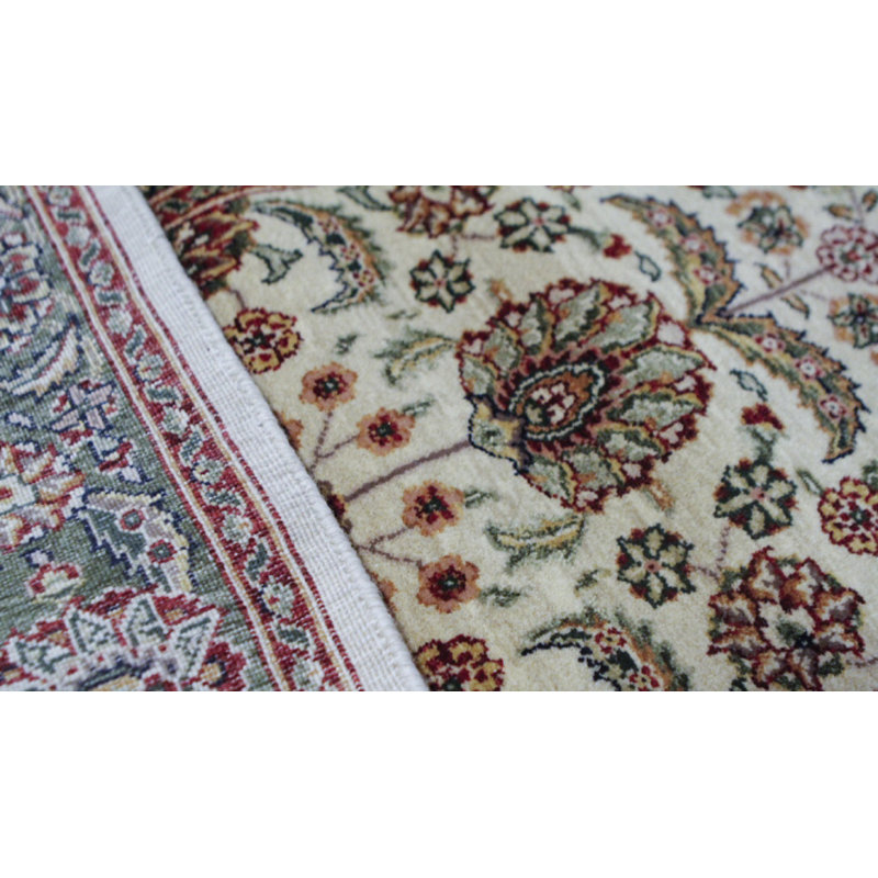 Hand-Knotted High-Quality Cream and Green Runner