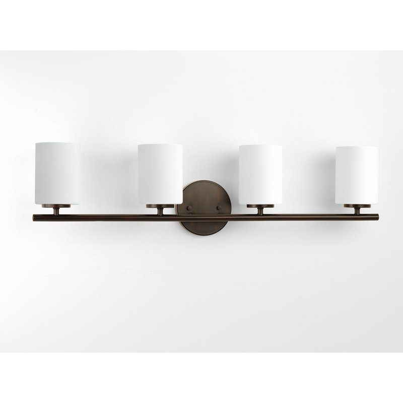 4-Light Antique Bronze Bath Vanity Light with Etched Glass Shades, Antique Bronze