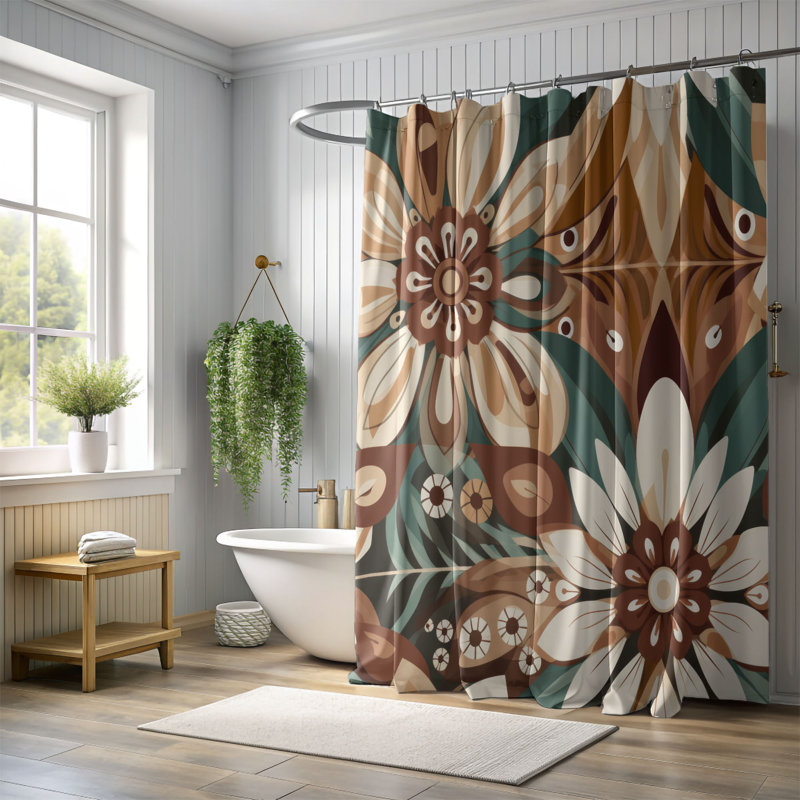 Natural Boho - Rideau de douche Premium, H 74 po x l 71 po