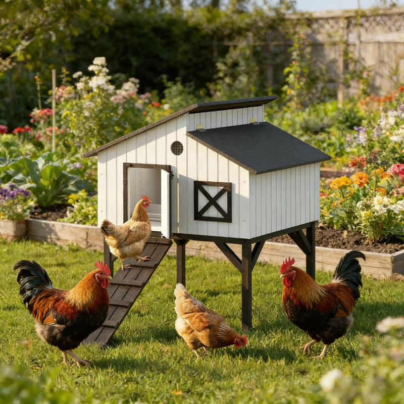 Niche et poulailler surélevés en bois avec niche à lapins et aire de nidification