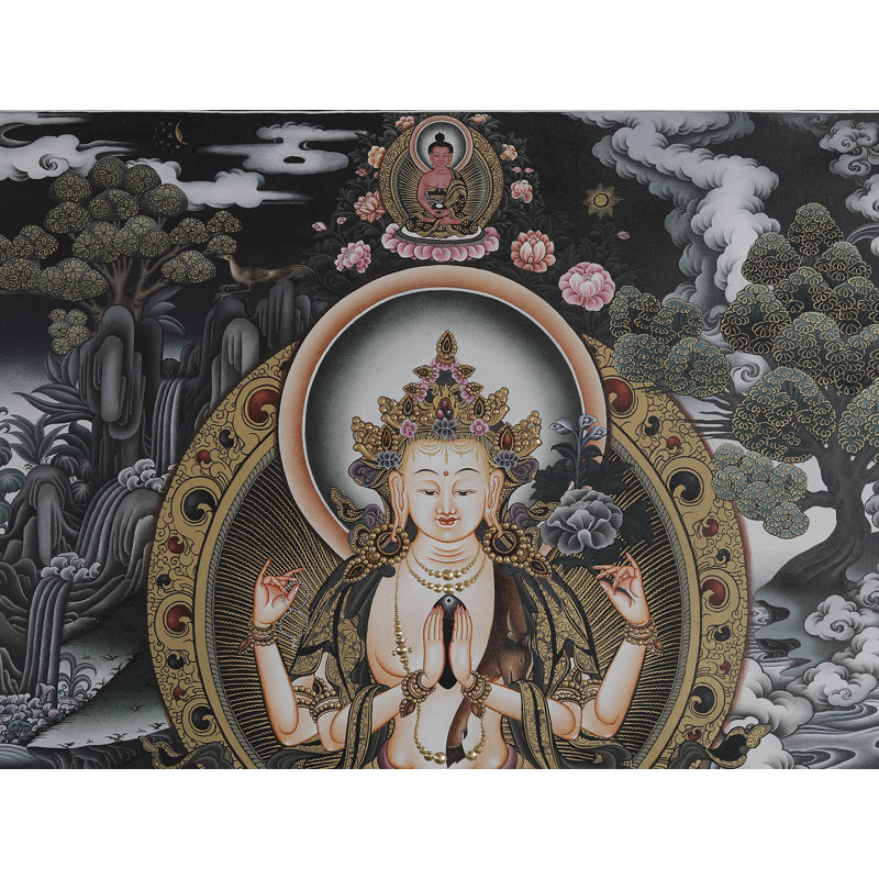 Kharchari (Thangka sans brocart) | Or pur 24 carats avec peinture acrylique