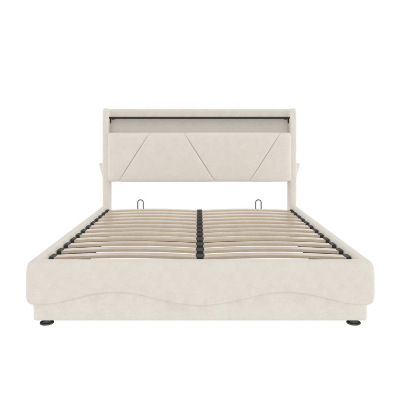Upholstered Ottoman Storage Bed, Kingsize (5'), Beige